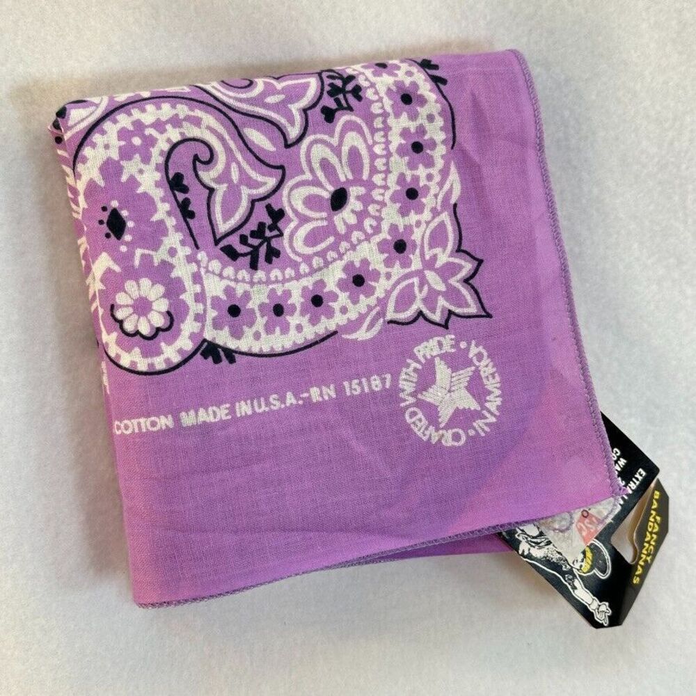 Vintage Bandana Handkerchief Purple Lavender USA 100% Cotton NEW RN 13960 NWT